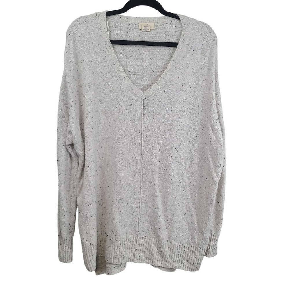 Kaisley Womens  Blouse Size L Fleck Knit Cream V-Neck Stretch Long Sleeve Top